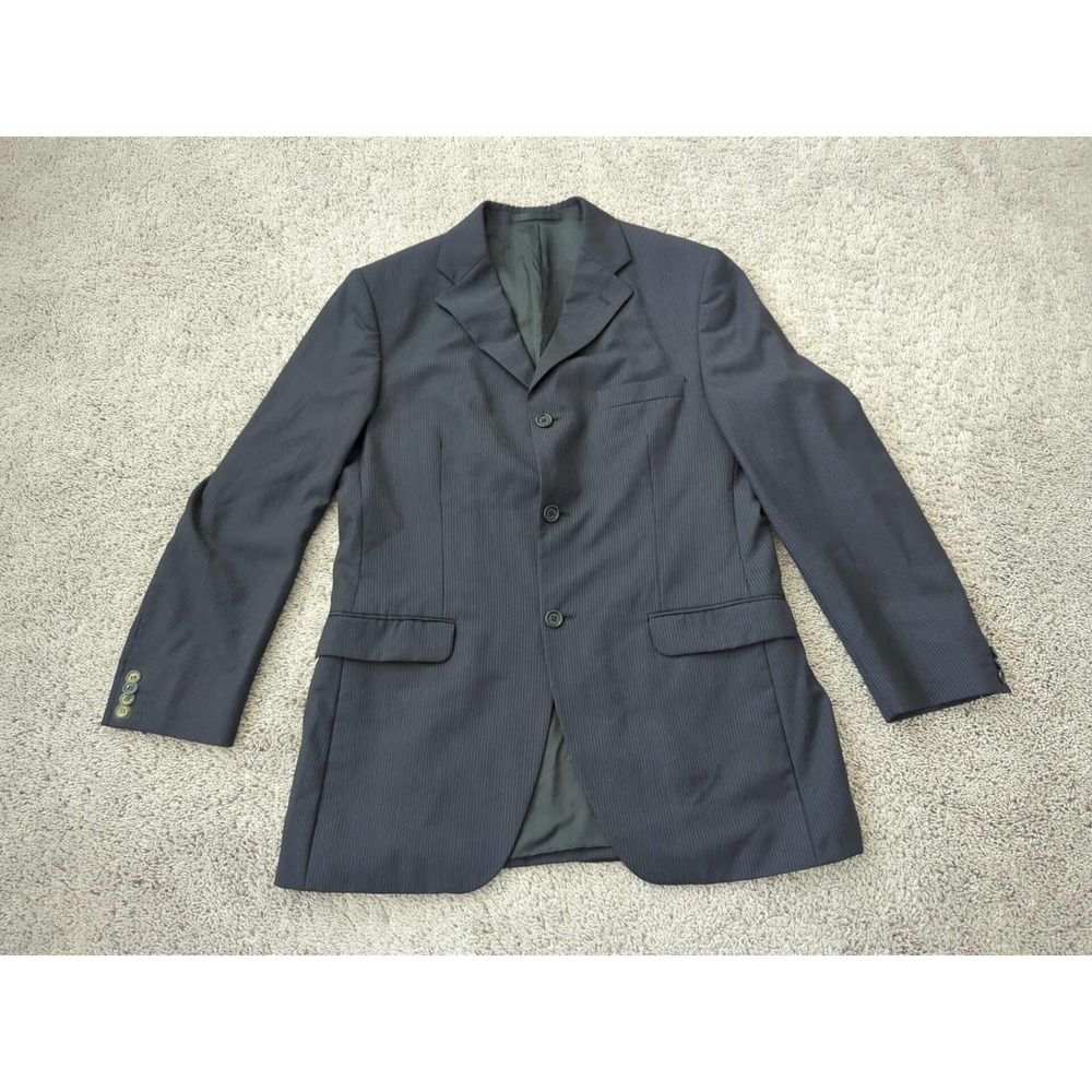 Massimo Dutti Blazer Coat Mens 42 Gray Vertical Stripes Three Button Front